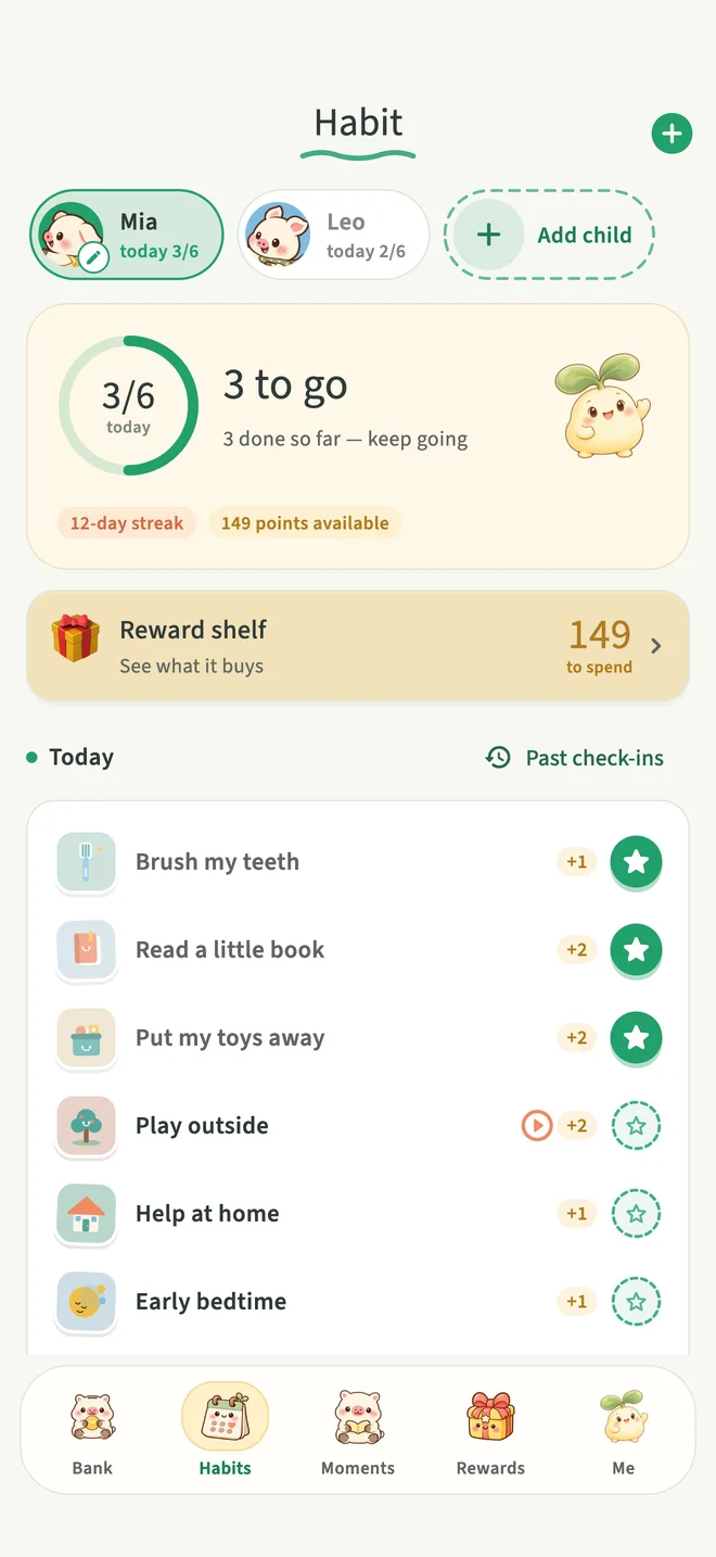 Shiya Habits app screen with demo data