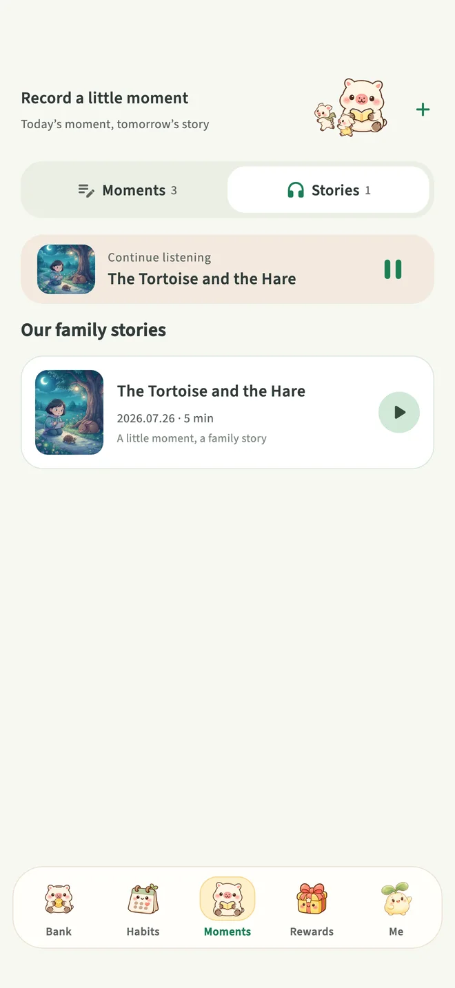 Shiya Stories and player app screen with demo data